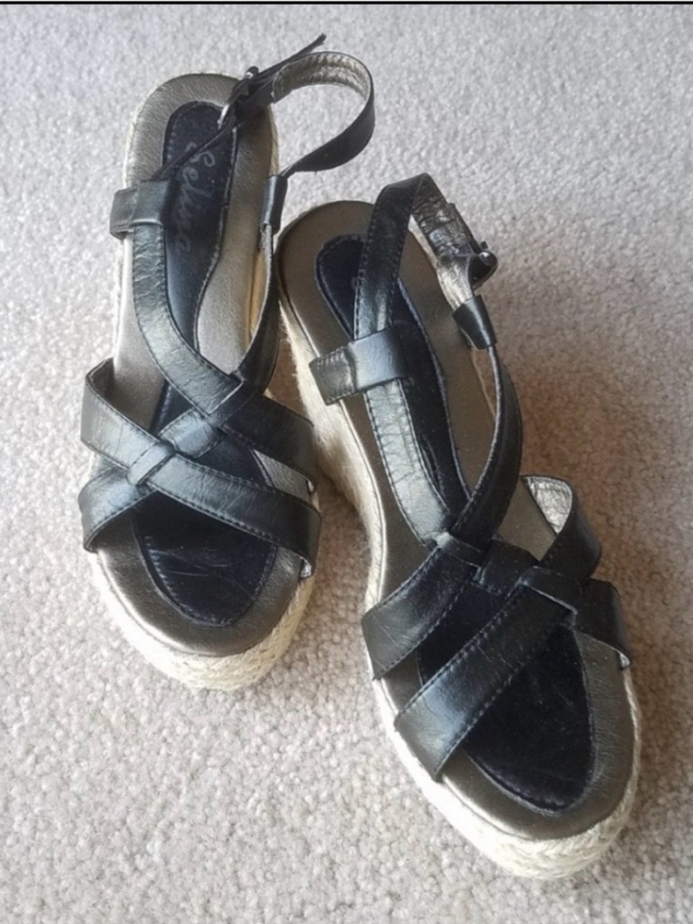 Black Espadrilles Criss Cross Wedges Sandals from Spain size 7